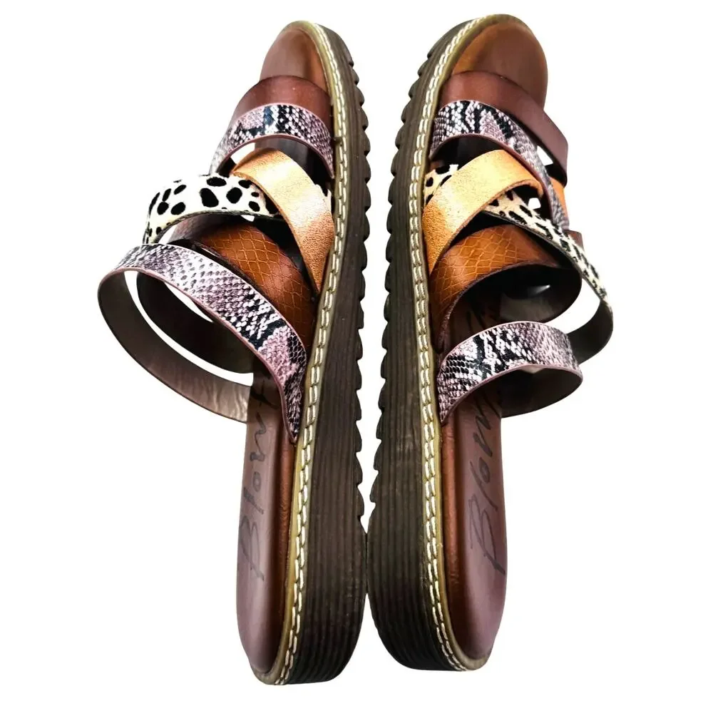 Blowfish Malibu Orrah Leather Mixed Animal Print Slide On Sandals Women's Size 8